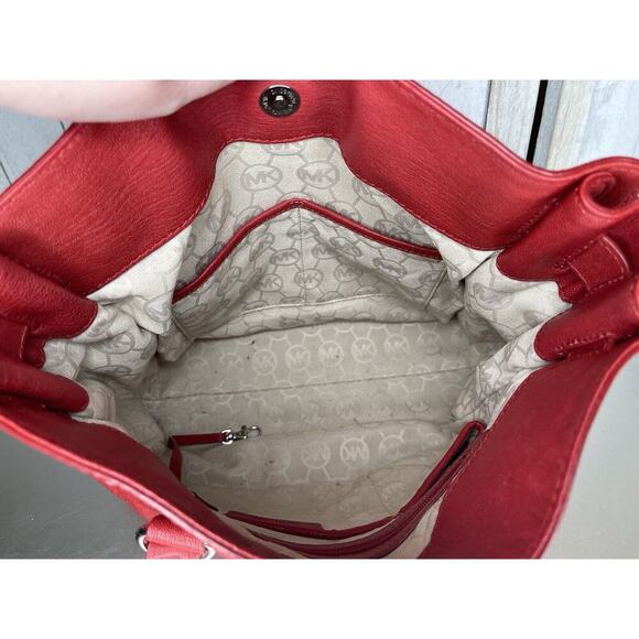 MICHAEL KORS Hamilton Large Red Leather Satchel Tote Purse Bag Silver Hardware - Picture 2 of 10